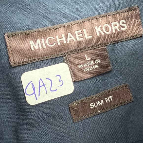 Michael Kors Mens Slim-Fit Stretch-Cotton Button Down Dress Shirt Midnight Large - Picture 6 of 6